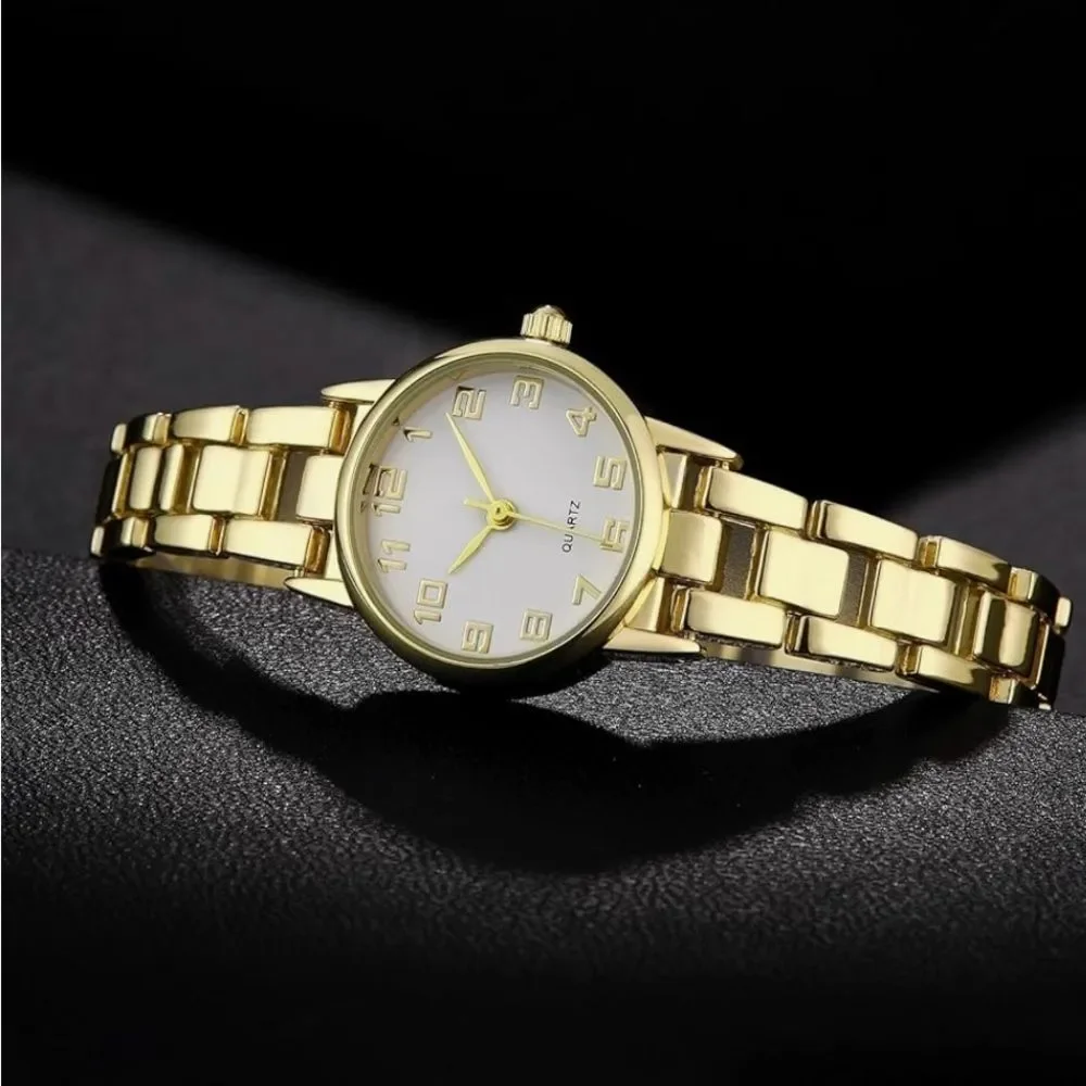 Vintage Gold Bracelet Watch Women’s Small Quartz Analog Waterproof 26mm 90s Vibe